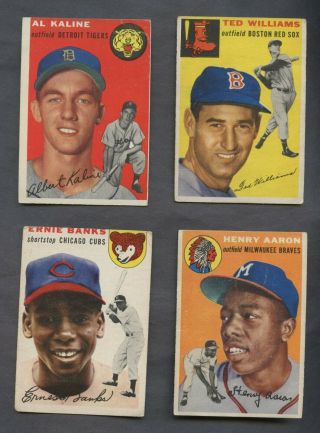 1954 Topps Baseball Complete Set (250) W/ Banks Aaron Kaline Williams Berra Mays