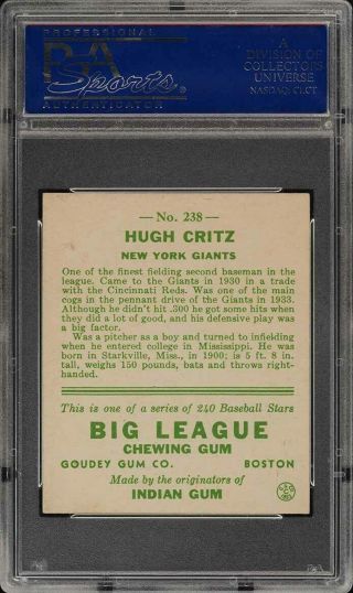 1933 Goudey Hugh Critz 238 PSA 6 EXMT (PWCC) 2