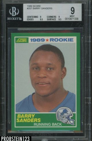 1989 Score Football 257 Barry Sanders Detroit Lions Rc Rookie Hof Bgs 9