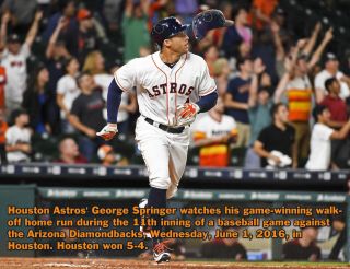 George Springer 2016 Game Gu Helmet Photo Matched 3 Home Runs Astros Mlb