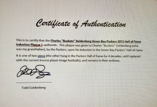 WOW Buckets Goldenberg GREEN BAY PACKERS 1971 Hall of Fame Plaque with 2