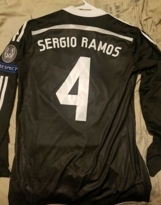 Real Madrid Yamamoto LS Adizero 2014 Third Jersey Sergio Ramos Size 8 7