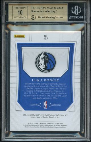 2018 - 19 National Treasures GOLD Luka Doncic RC RPA Patch JERSEY 7/10 BGS 9.  5 2