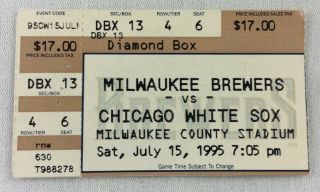 Mlb 1995 07/15 Chicago White Sox At Milwaukee Brewers Ticket - Frank Thomas Hr 165