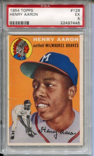 1954 54 Topps Baseball 128 Henry Hank Aaron Rookie Card Psa 5