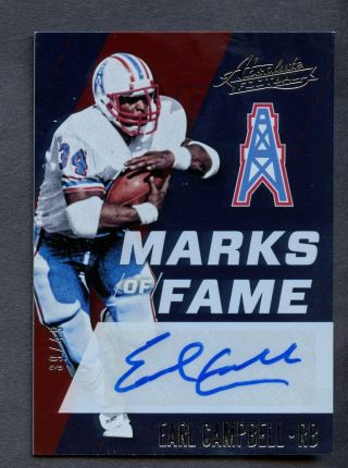 2017 Absolute Marks Of Fame Earl Campbell Hof Auto 39/49 Houston Oilers
