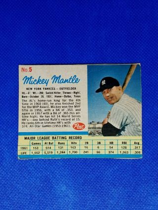 1962 Post Cereal 5 Mickey Mantle (ny Yankees)
