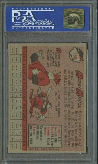 1958 Topps 150 Mickey Mantle York Yankees HOF PSA 7 NM 2