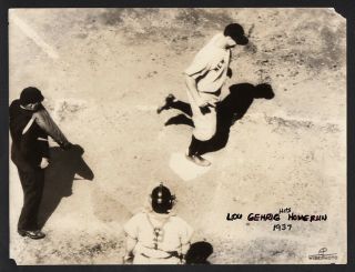 Iron Man 1937 Yankee Lou Gehrig Crossing Home Plate Press Photoraph