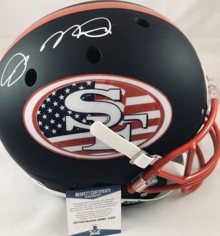 Joe Montana Signed San Francisco 49ers Full Size Flag Helmet Proof Beckett J029