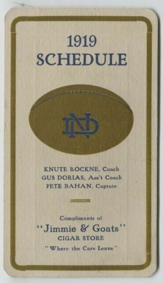 1919 Notre Dame Football Schedule Coach Knute Rockne National Champions