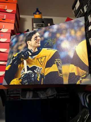 Sidney Crosby Pittsburgh Penguins Autographed Signed Canvas 20x29 W/