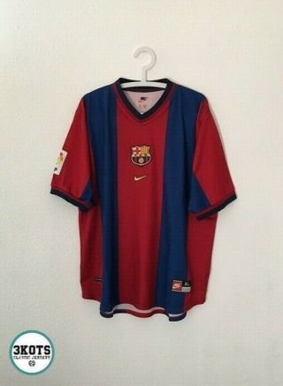 Barcelona Fc 1998/00 Home Football Shirt Xl Nike Vintage Soccer Jersey