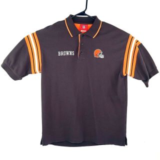 Vintage Cleveland Browns Mens Polo Shirt Large Brown Short Sleeve Nfl Striped