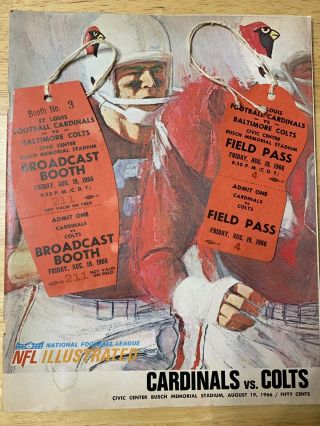 Signed 1966 Cardinals/colts Nfl Program And Passes - Shula,  Unitas,  Moore