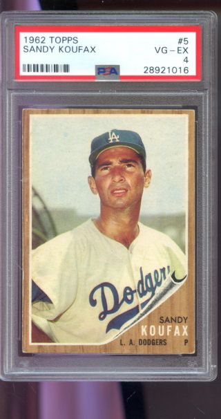 1962 Topps 5 Sandy Koufax Los Angeles Dodgers Vg - Ex Psa 4 Graded Baseball Card