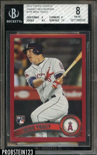2011 Topps Update Target Red Border 175 Mike Trout Rc Rookie Bgs 8 Nm - Mt W/ 9