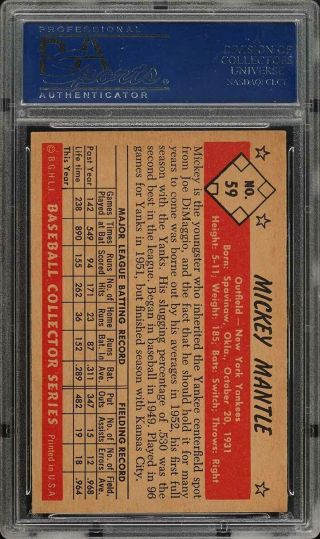1953 Bowman Color Mickey Mantle 59 PSA 6 EXMT (PWCC) 2