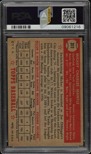 1952 Topps Mickey Mantle 311 PSA 4 VGEX (PWCC - A) 2