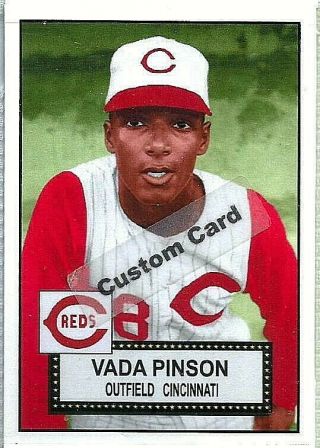 Vada Pinson Cincinnati Reds 1952 Style Custom Made Baseball Card Blank Back