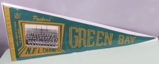 Green Bay Packers 1965,  66,  67 World Champions Pennant With Team Photo Very Scarce