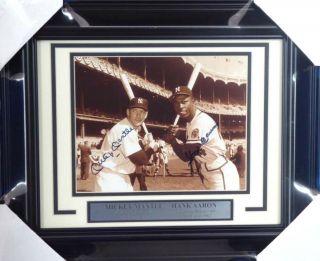 Mickey Mantle & Hank Aaron Autographed Signed Framed 8x10 Photo Beckett A20765