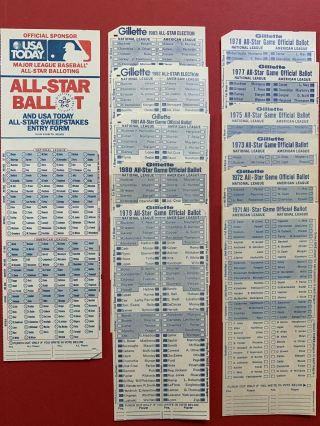 (13) Different 1971 - 87 Gillette Major League Baseball All Star Game Ballots