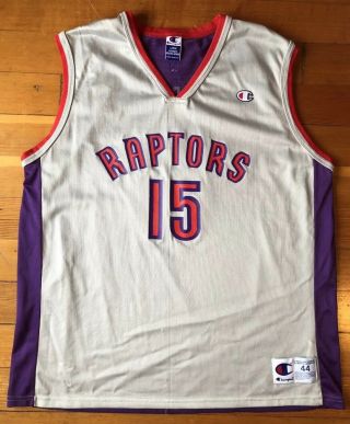 Vince Carter Toronto Raptors Champion Vintage 1990s Basketball Grey Jersey 44 Xl