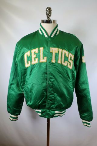 B5871 Vtg Starter Boston Celtics Nba Basketball Snap Satin Jacket Size L