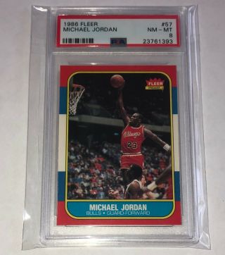 1986 - 87 Fleer Basketball Michael Jordan Rookie Rc Card 57 Psa 8 Label