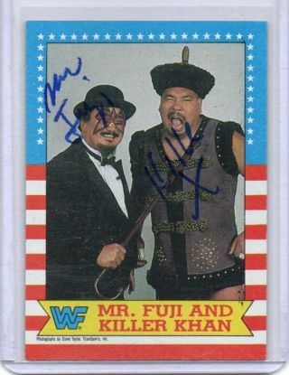 Mr Fuji / Killer Kahn 1987 Topps Dual Autograph Card Hand Signed Rare Wwf