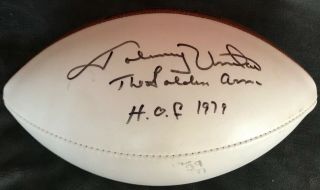 Johnny Unitas " The Golden Arm Hof 1979 " Ins Stat Signed Football Psa/dna E26984