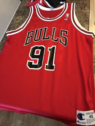 Mens Vintage Lightly Worn Champion Dennis Rodman Chicago Bulls Jersey Size 48.