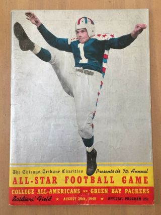 1940 Nfl Green Bay Packers Vs College All - Stars Football Program @ Soldier Field