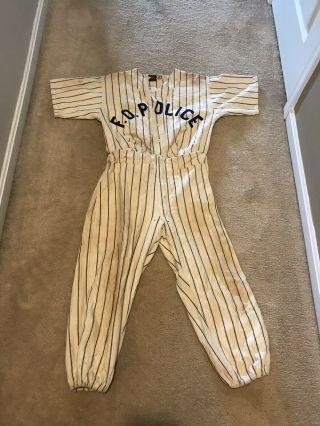 Antique Wool F.  O.  P.  Police Baseball Uniform Size 40 Pepperell Fabrics Nyc - -