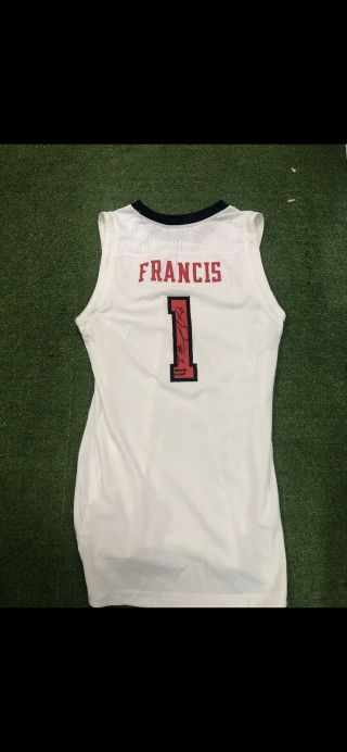 Brandone Francis Texas Tech Signed Game Worn White Jersey Ncaa March Tournament