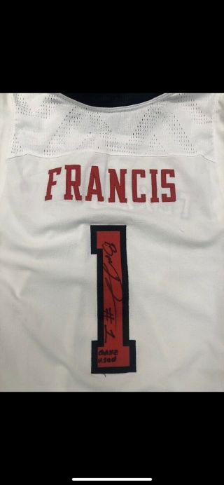 Brandone Francis Texas Tech Signed Game Worn White Jersey NCAA March Tournament 2