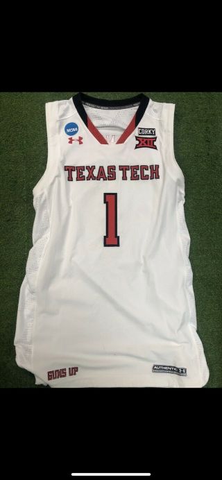 Brandone Francis Texas Tech Signed Game Worn White Jersey NCAA March Tournament 3