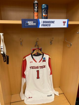 Brandone Francis Texas Tech Signed Game Worn White Jersey NCAA March Tournament 5
