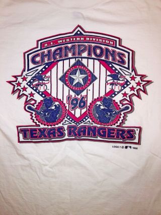 Vintage Texas Rangers T - Shirt Mens Xl White Logo 7 1996 Al West Division Champs
