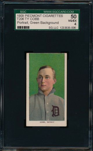 1909 T206 Ty Cobb Green Portrait Sgc 4 / 50 Vg - Ex Detroit Tigers == Hofer