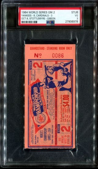 Psa Ticket Baseball World Series 1964 York Yankees Mantle Cardinals Gm 2 Vg