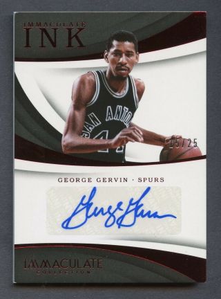 2017 - 18 Immaculate Ink Red George Gervin Spurs Hof Auto /25