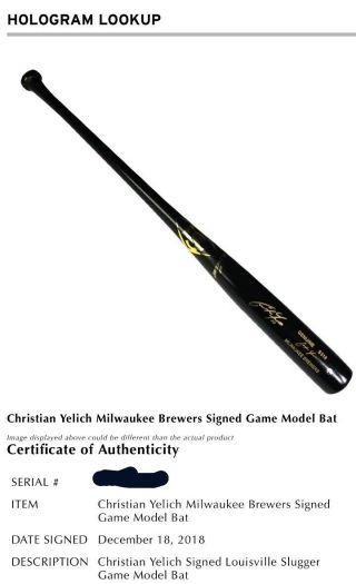 Christian Yelich Signed Game Model Bat 3