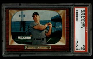 1955 Bowman 202 Mickey Mantle Hof Psa 7; Nicely Centered Example