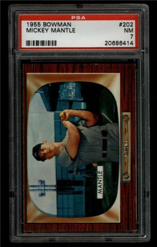 1955 bowman 202 mickey mantle hof psa 7; nicely centered example 2