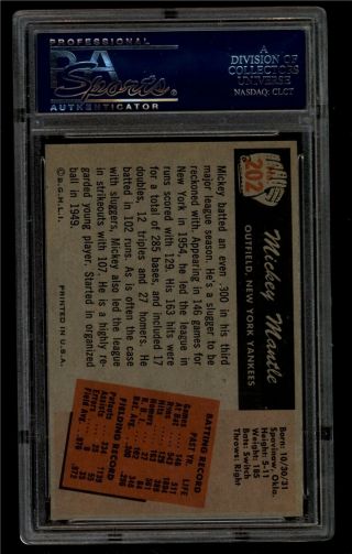 1955 bowman 202 mickey mantle hof psa 7; nicely centered example 3