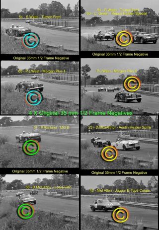4 X 1/2 35mm Negatives Jaguar,  Turner,  Morgan,  Lotus Cars 1964 Hordern