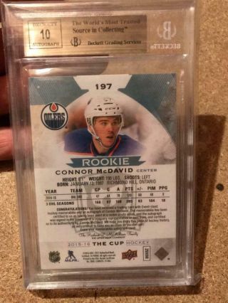 2015 - 16 UD The Cup - Connor McDavid RPA 28/99 - Beckett 9.  5 GEM Holy Grail 2