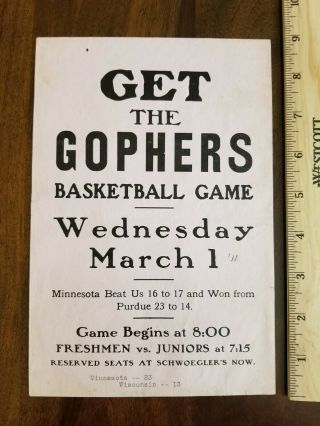 1911 University Of Wisconsin Vs University Of Minnesota Basketball Broadside